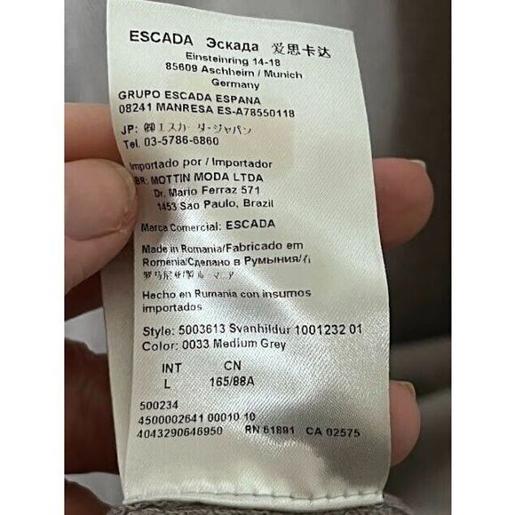 Escada Cashmere Blend Grey V-Neck Sweater Lightweight Sz Large - Picture 3 of 5